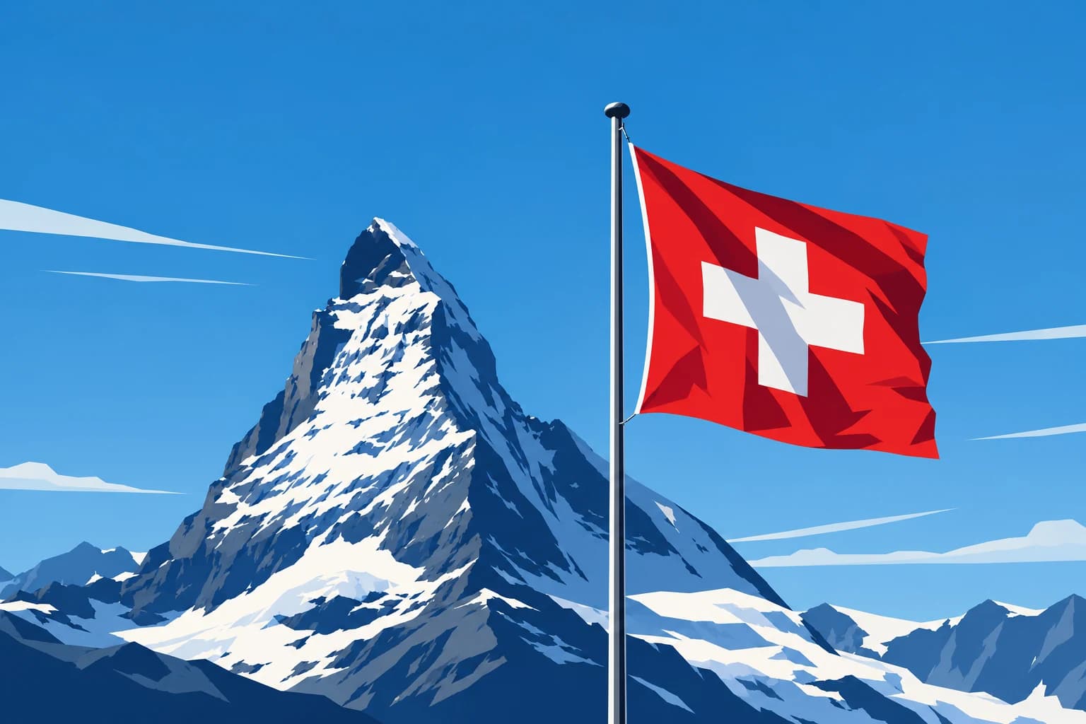 Illustration of the Matterhorn with a Swiss flag